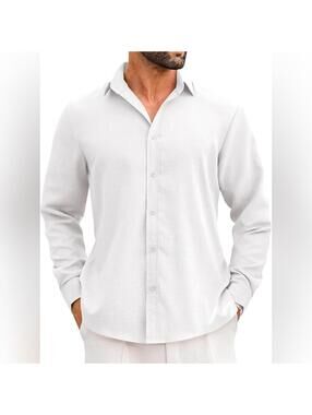 NWT LETSEE Casual Untucked Button Down Linen Shirt, XL